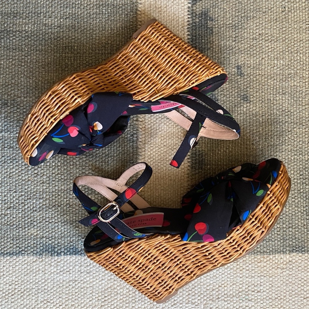 Kate Spade Anita Wicker Wedge Sandal in Cherry Print